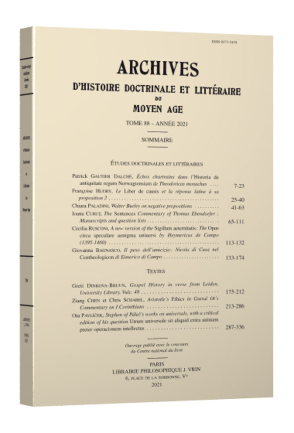 Archives d’Histoire littéraire et doctrinale du Moyen Âge LXXXVIII – 2021