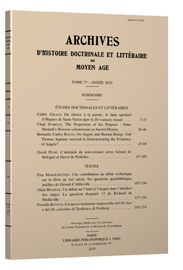 Archives d’Histoire littéraire et doctrinale du Moyen-Âge LXXVIII – 2011